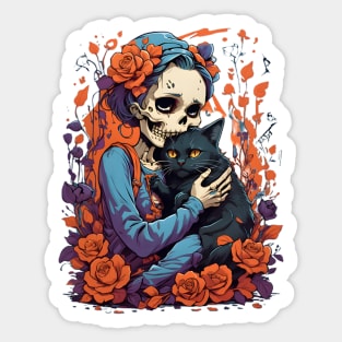 Skeleton Cuddle Cat Sticker